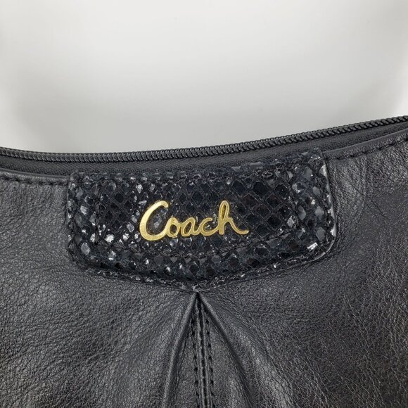 Coach Ashley Black Leather Snake Embossed Accent Gold Hardware Shoulder Purse - Picture 4 of 12